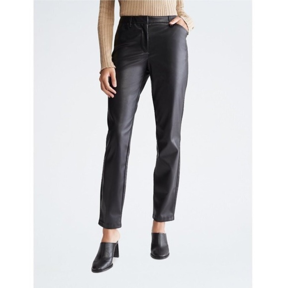 NWT DKNY Faux Leather‎ Low Waist Slim Crop Pants Black Women 0